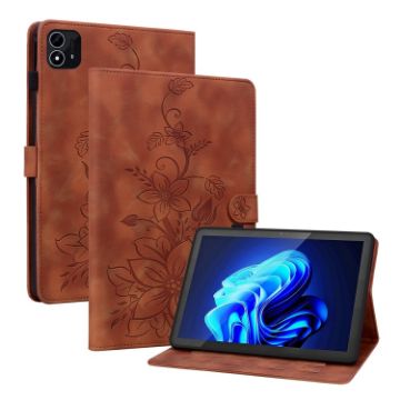 itel Pad One 10.1 Tablet Case, Lily Embossed Leather, Brown Cover - 1
