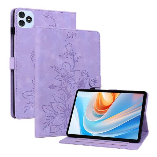 itel VistaTab 30 Purple Lily Embossed Leather Tablet Case - 1