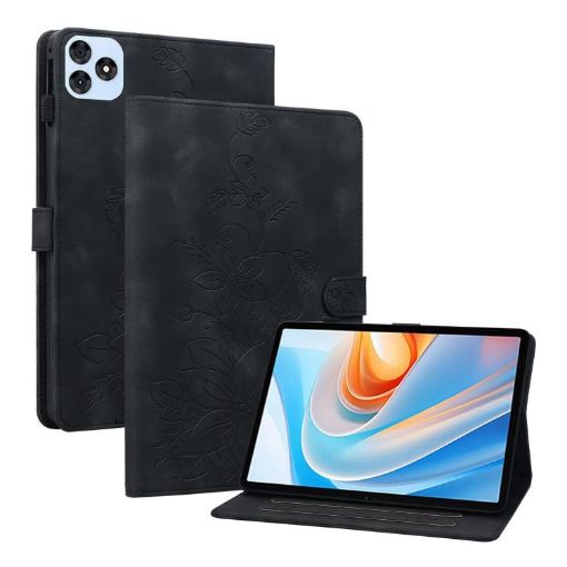 itel VistaTab 30 Lily Embossed Leather Tablet Case - Black - 1