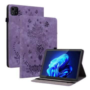 itel Pad One 10.1 Purple Butterfly Rose Embossed Leather Tablet Case - 1