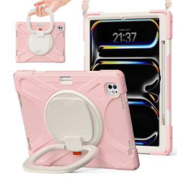 iPad Pro 13 2024 Silicone Hybrid Case with Holder & Strap - Pink - 1