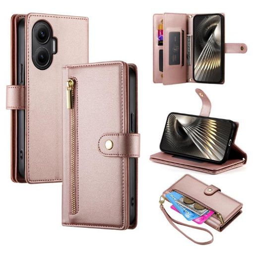 Redmi Turbo 4 Pro/Poco F7 Pink Leather Wallet Case with 9 Card Slots - 1