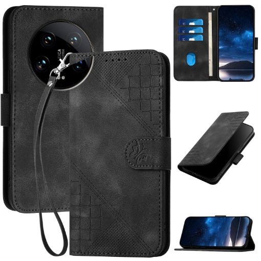 Xiaomi 14 Ultra YX0080 Black Leather Case with Lanyard & Butterfly Design - 1