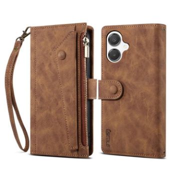 Samsung Galaxy A07 4G Retro Frosted RFID Leather Flip Case Brown - 1