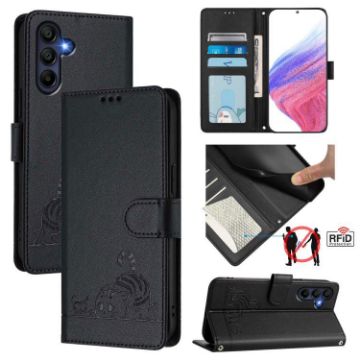 Samsung Galaxy A17 5G Cat Rat Embossed RFID Leather Case with Lanyard - 1