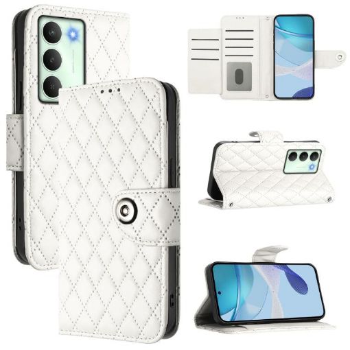 Realme V70/14x/C75 5G White Rhombic Texture Flip Leather Case with Lanyard - 1