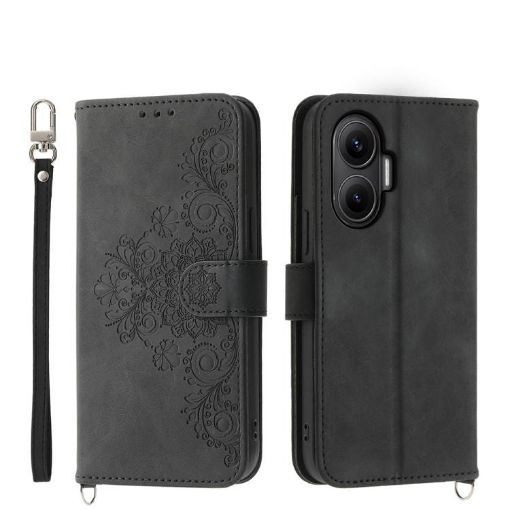 Redmi Turbo 4 Pro/Poco F7 Embossed Flowers Wallet Leather Case Black - 1