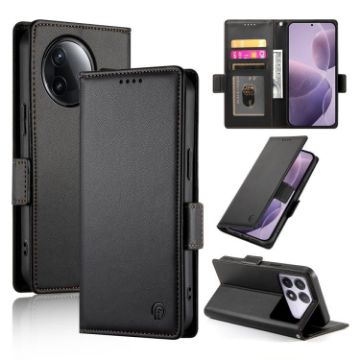 Redmi K80/K80 Pro Black Magnetic Frosted Leather Phone Case - 1