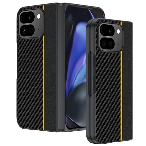 Google Pixel 10 Pro Fold Carbon Fiber Texture Phone Case - Black Yellow - 1