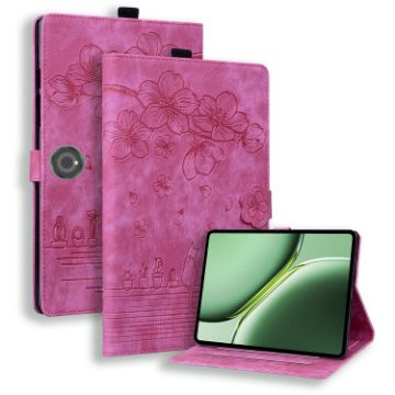 OnePlus Pad/Pad Pro 12.1 Cartoon Sakura Cat Leather Case - Rose Red - 1