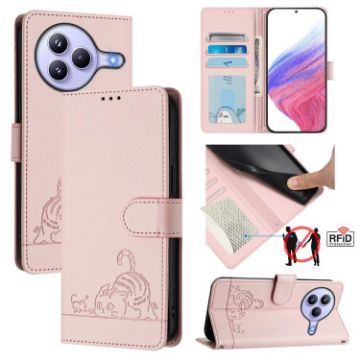 Xiaomi Civi 5 Pro 5G Pink Cat Rat Embossed RFID Leather Case with Lanyard - 1