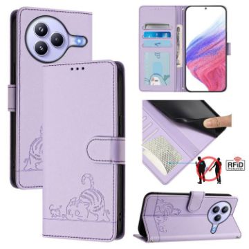 Xiaomi Civi 5 Pro 5G Cat Rat Embossed RFID Leather Case with Lanyard - 1