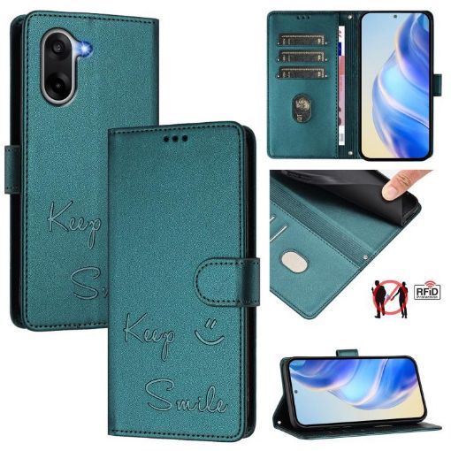 OnePlus Ace 5 Racing Smile Embossing RFID Leather Case - Peacock Green - 1