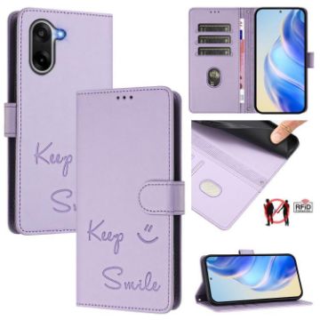 OnePlus Ace 5 Racing Smile Embossing RFID Leather Case Light Purple - 1