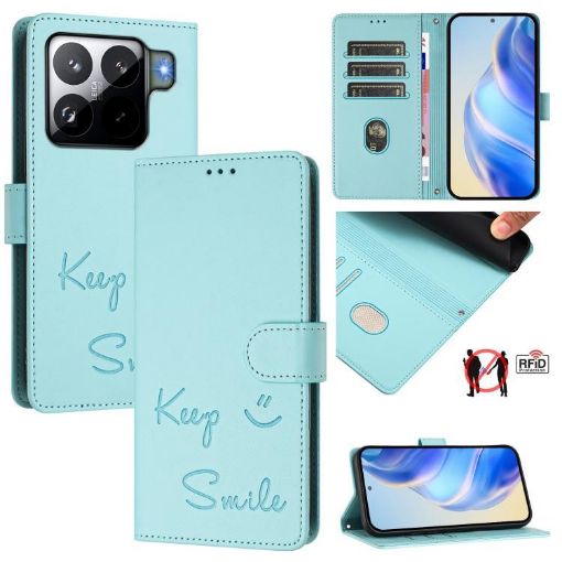 Xiaomi 15S Pro 5G Mint Green Smile Embossing RFID Leather Case - 1