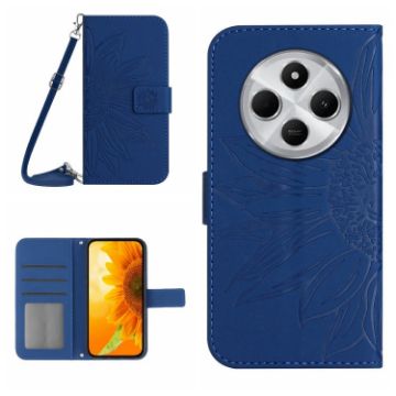 Redmi 14C 4G Sun Flower Embossed Flip Leather Case with Lanyard - 1