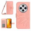Redmi 14C 4G Pink Sun Flower Embossed Flip Leather Case with Lanyard - 1