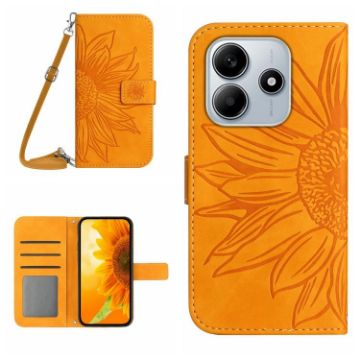 Redmi Note 14 5G Yellow Sunflower Embossed Leather Flip Case with Lanyard - 1
