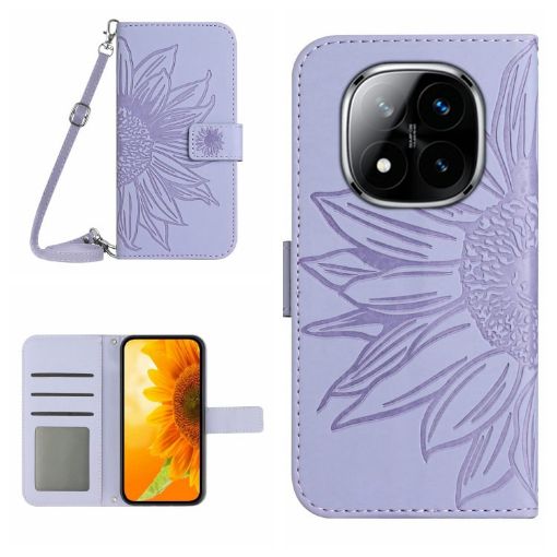 Redmi Note 14 Pro+ 5G Purple Sunflower Flip Leather Case with Lanyard - 1