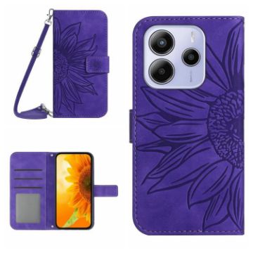 Redmi Note 14 4G EU Sunflower Embossed Flip Leather Case Dark Purple - 1