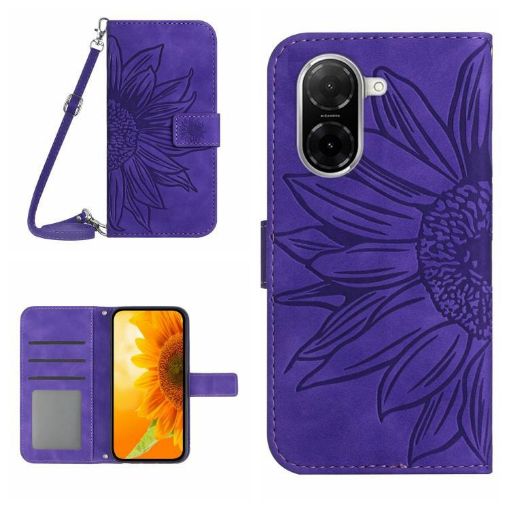 Redmi A5/Poco C71 Sunflower Embossed Flip Leather Case Dark Purple - 1