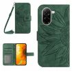 Redmi A5/Poco C71 Green Sunflower Embossed Flip Leather Case with Lanyard - 1