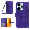Redmi 13x Dark Purple Sun Flower Embossed Flip Leather Case with Lanyard - 1