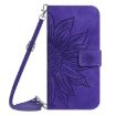 Redmi 13x Dark Purple Sun Flower Embossed Flip Leather Case with Lanyard - 2