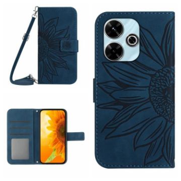 Redmi 13x Sun Flower Embossed Flip Leather Case with Lanyard Blue - 1