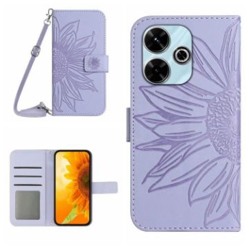 Redmi 13x Purple Sun Flower Embossed Flip Leather Case with Lanyard - 1