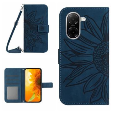 Redmi A5 4G Sunflower Embossed Flip Leather Case with Lanyard, Blue - 1