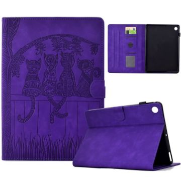 Samsung Galaxy Tab A8 10.5 2021 Cats Embossed Leather Case Purple - 1