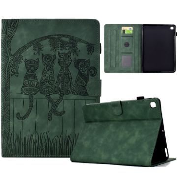Samsung Galaxy Tab A7 2020 T500 Cats Embossed Leather Case Green - 1