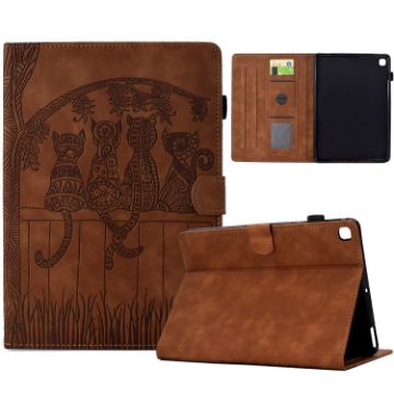 Samsung Galaxy Tab S5e/T720 Cats Embossed Leather Case - Brown - 1