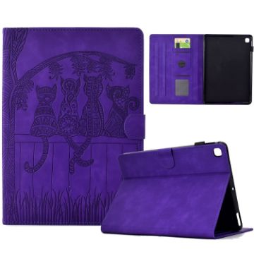 Samsung Galaxy Tab S5e/T720 Cats Embossed Leather Case - Purple - 1