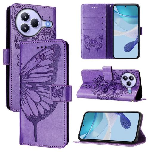 Xiaomi Civi 5 Pro 5G Butterfly Embossed Leather Case - Light Purple - 1