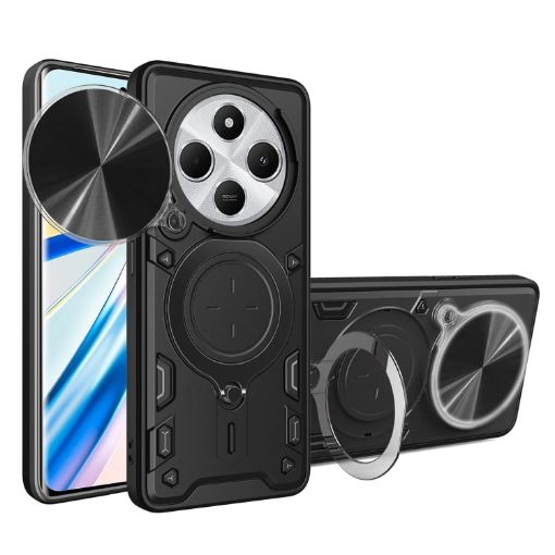 Redmi 14C 4G CD Texture Camshield Magnetic Holder Case Black - 1