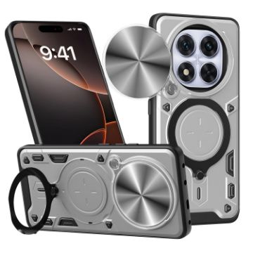 Redmi Note 14 Pro 5G Silver Camshield Magnetic Holder Case - 1