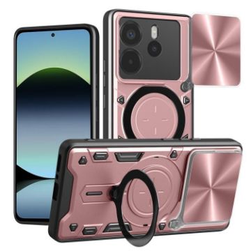 Redmi Note 14 4G Rose Gold Camshield Magnetic Holder Phone Case - 1