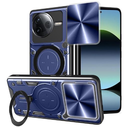 Redmi K80 Blue CD Texture Sliding Camshield Magnetic Holder Case - 1