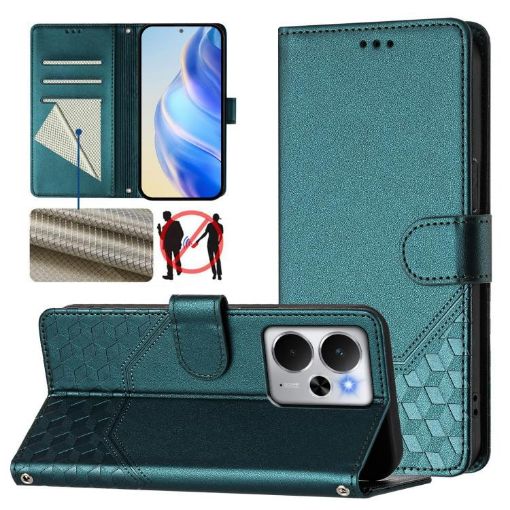 Realme 14 5G/14T 5G Peacock Green RFID Leather Phone Case - 1