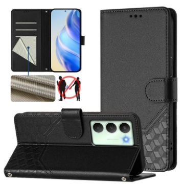 Realme 14x/V70/C75 5G Honeycomb RFID Leather Phone Case Black - 1