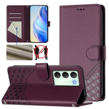 Realme 14x/V70/C75 5G Violet RFID Leather Phone Case - Honeycomb Design - 1