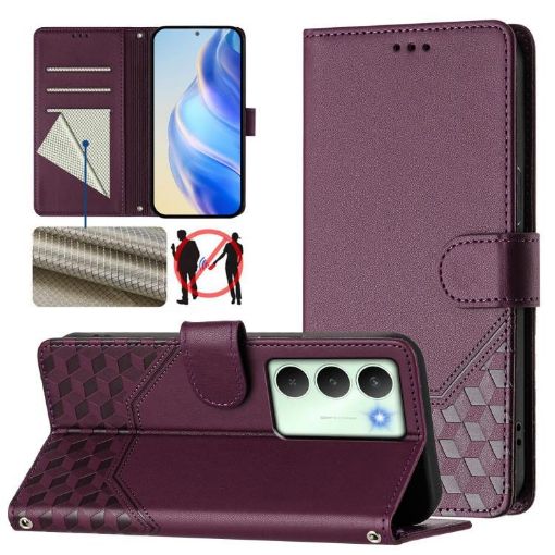Realme 14x/V70/C75 5G Violet RFID Leather Phone Case - Honeycomb Design - 1