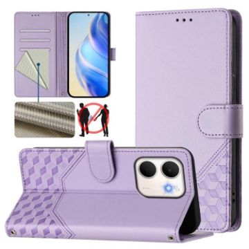OPPO A5x 5G/4G Honeycomb RFID Leather Phone Case - Light Purple - 1