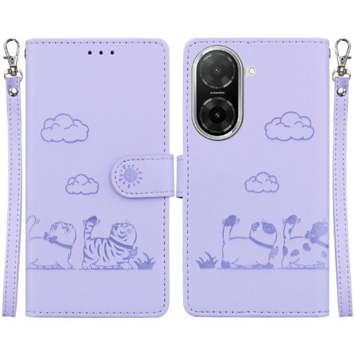 Redmi A5 4G 171.7mm Cute Cats RFID Leather Phone Case - Purple - 1