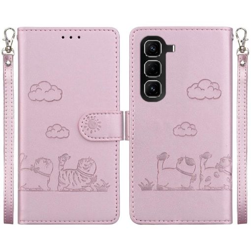 Infinix Hot 50 Pro+ 4G Rose Gold Cute Cats RFID Leather Phone Case - 1