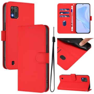 ZTE Blade A52 Lite Red Leather Phone Case with Lanyard - 1
