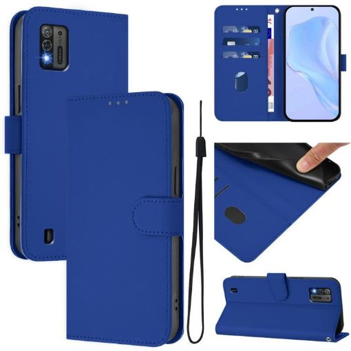 ZTE Blade A52 Lite Dark Blue Leather Phone Case with Lanyard - 1