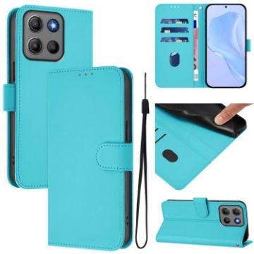 Moto G15 Lake Blue Leather Phone Case with Lanyard - Solid Color - 1